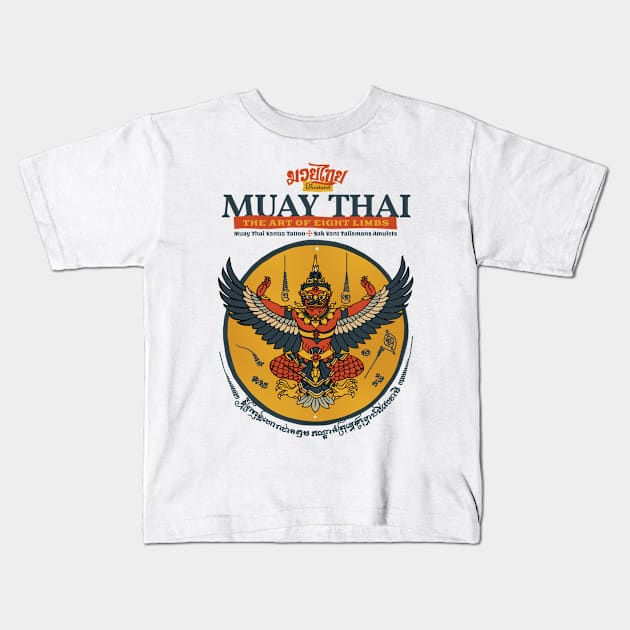 Vintage Muay Thai Garuda Tattoo Kids T-Shirt by KewaleeTee